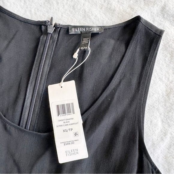 Eileen Fisher Cropped Sleeveless Black Jumpsuit Wide Leg Style Size XS - Picture 5 of 15